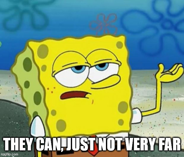 Tough Guy Sponge Bob | THEY CAN, JUST NOT VERY FAR | image tagged in tough guy sponge bob | made w/ Imgflip meme maker