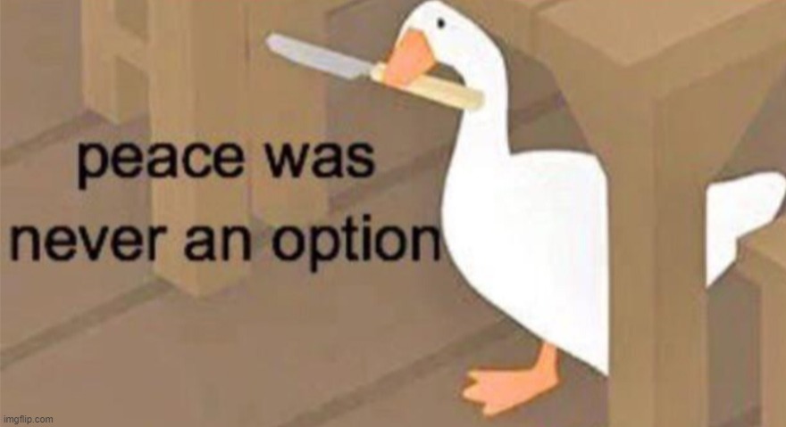 Untitled Goose Peace Was Never an Option | image tagged in untitled goose peace was never an option | made w/ Imgflip meme maker