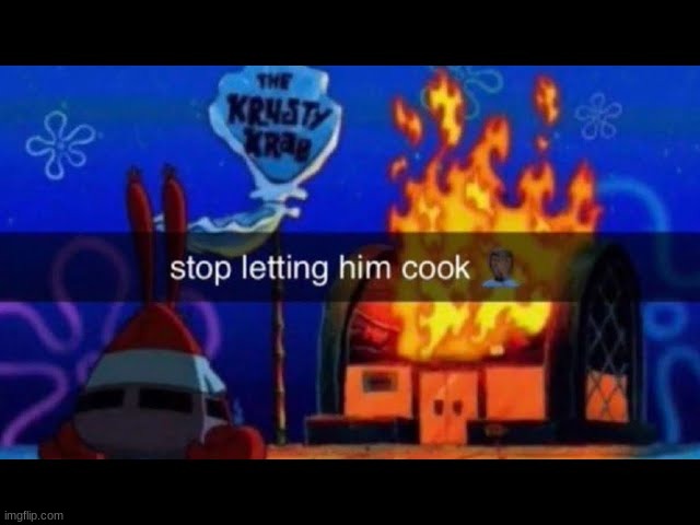 Stop letting him cook | image tagged in stop letting him cook | made w/ Imgflip meme maker