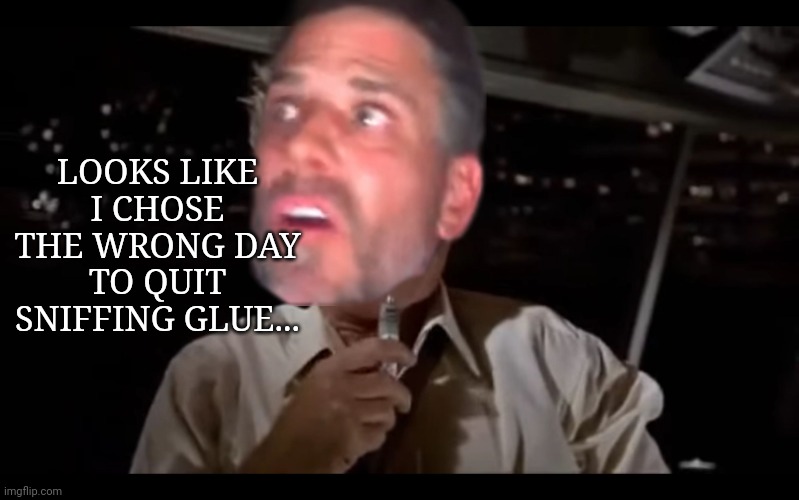 Airplane Sniffing Glue | LOOKS LIKE I CHOSE THE WRONG DAY TO QUIT SNIFFING GLUE... | image tagged in airplane sniffing glue | made w/ Imgflip meme maker