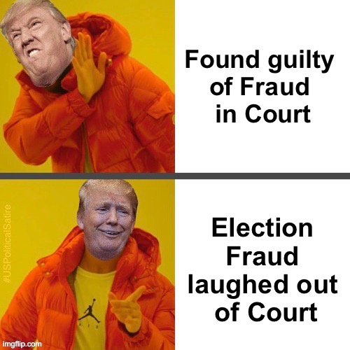 Found guilty 
of Fraud 
in Court; Election 
Fraud 
laughed out 
of Court | made w/ Imgflip meme maker