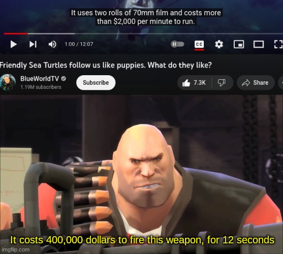 same vibe | It costs 400,000 dollars to fire this weapon, for 12 seconds | image tagged in it costs 400000 dollars to fire this weapon for twelve seconds | made w/ Imgflip meme maker