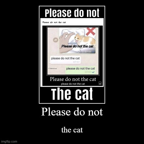 Please do not the cat | Please do not | the cat | image tagged in funny,demotivationals,please do not the cat,memes | made w/ Imgflip demotivational maker