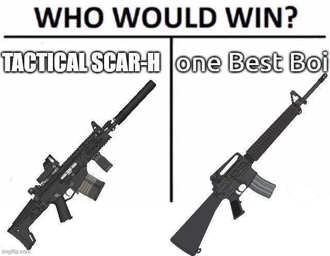 one Best Boi | one Best Boi; TACTICAL SCAR-H | image tagged in memes,who would win,colt m16a3,m16,armalite,scar h | made w/ Imgflip meme maker