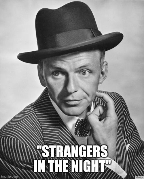 Frank Sinatra hat | "STRANGERS IN THE NIGHT" | image tagged in frank sinatra hat | made w/ Imgflip meme maker