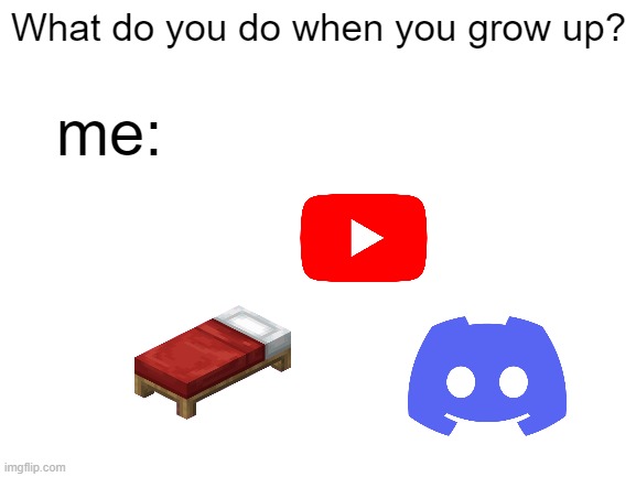 frfr | What do you do when you grow up? me: | image tagged in blank white template | made w/ Imgflip meme maker