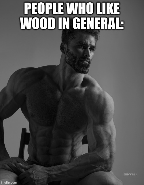 Giga Chad | PEOPLE WHO LIKE WOOD IN GENERAL: | image tagged in giga chad | made w/ Imgflip meme maker