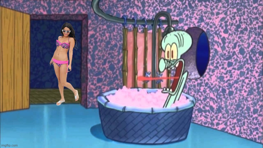 Vanessa Hudgens Drops by Squidward's House | image tagged in bikini,girl,sunglasses,house,meme,squidward | made w/ Imgflip meme maker