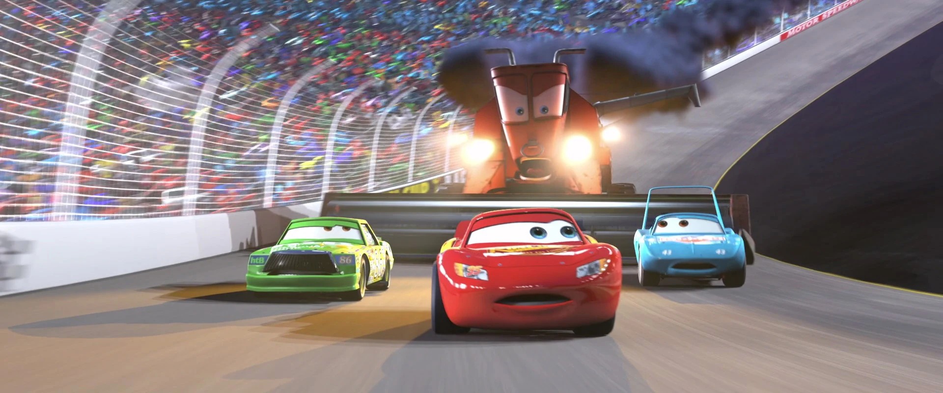 Frank chasing McQueen and racers Blank Meme Template