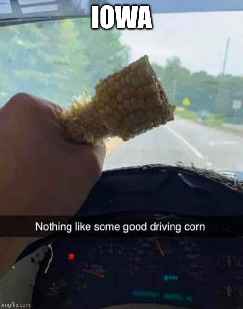 Good ole Iowa Corn! | IOWA | image tagged in driving,eating | made w/ Imgflip meme maker