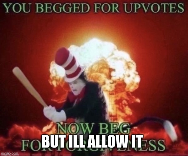 Beg for forgiveness | BUT ILL ALLOW IT | image tagged in beg for forgiveness | made w/ Imgflip meme maker