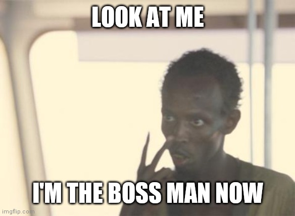 Boss man | LOOK AT ME; I'M THE BOSS MAN NOW | image tagged in memes,i'm the captain now,funny memes | made w/ Imgflip meme maker
