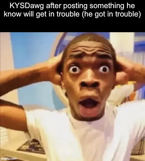 in shock | KYSDawg after posting something he know will get in trouble (he got in trouble) | image tagged in in shock | made w/ Imgflip meme maker
