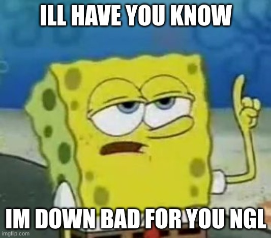 I'll Have You Know Spongebob Meme | ILL HAVE YOU KNOW IM DOWN BAD FOR YOU NGL | image tagged in memes,i'll have you know spongebob | made w/ Imgflip meme maker