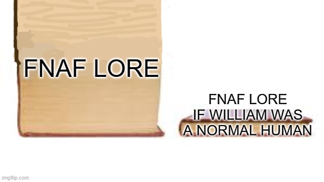 ignore the crappy book extension | FNAF LORE; FNAF LORE IF WILLIAM WAS A NORMAL HUMAN | image tagged in big book small book,foxy fnaf 4 | made w/ Imgflip meme maker