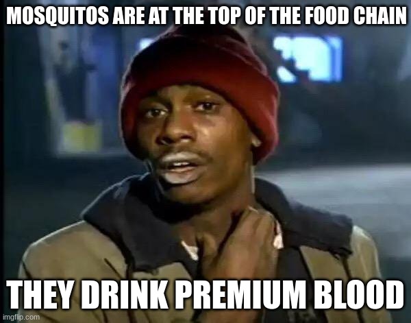 premium as it gets | MOSQUITOS ARE AT THE TOP OF THE FOOD CHAIN; THEY DRINK PREMIUM BLOOD | image tagged in memes,y'all got any more of that,funny,funny memes,relatable memes,dark humor | made w/ Imgflip meme maker