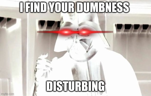 he finds it stupid | I FIND YOUR DUMBNESS; DISTURBING | image tagged in darth vader | made w/ Imgflip meme maker