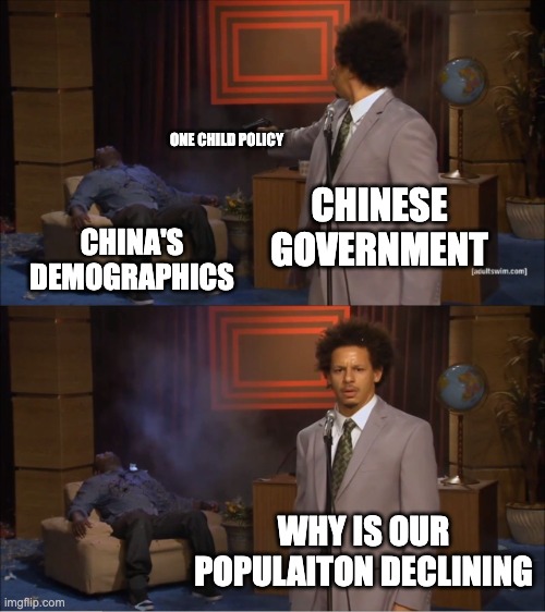 Who Killed Hannibal Meme | ONE CHILD POLICY; CHINESE GOVERNMENT; CHINA'S DEMOGRAPHICS; WHY IS OUR POPULAITON DECLINING | image tagged in memes,who killed hannibal | made w/ Imgflip meme maker