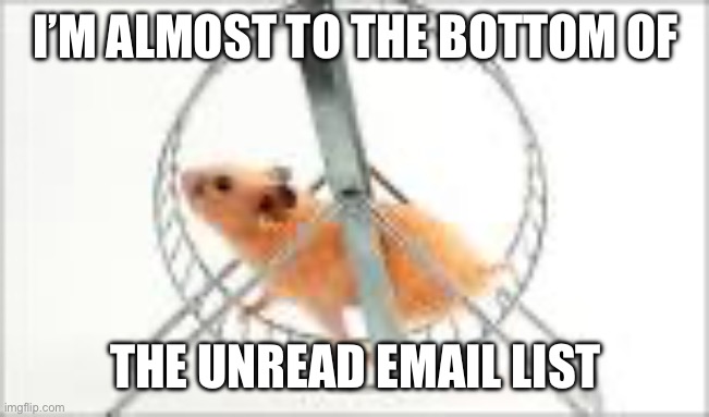 Email hampster wheel | I’M ALMOST TO THE BOTTOM OF; THE UNREAD EMAIL LIST | image tagged in hamster wheel | made w/ Imgflip meme maker
