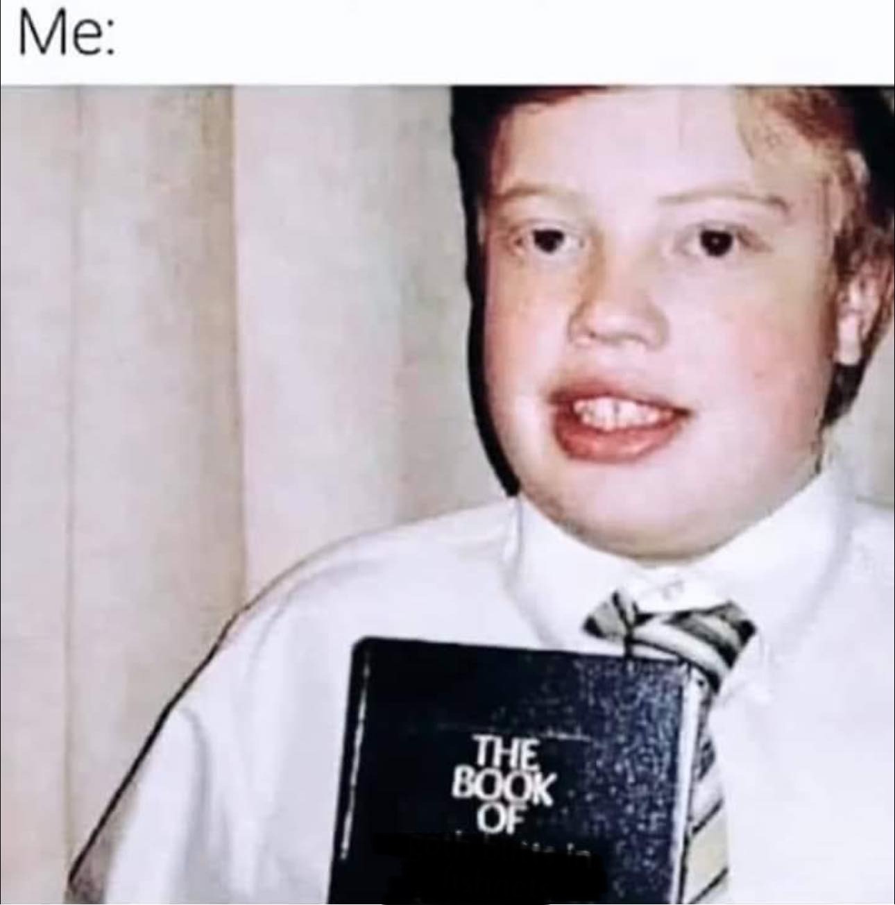 High Quality White Kid holding The Book of X Blank Meme Template