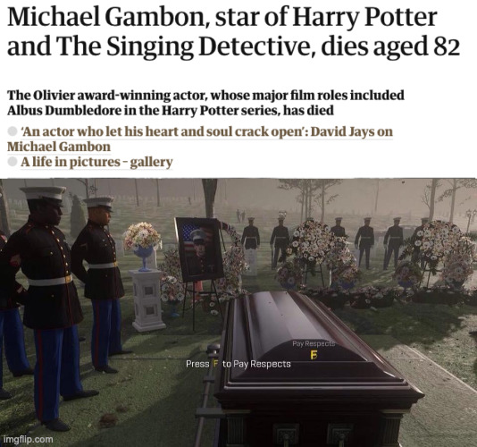 You and your ability to ask calmly will be greatly missed :( | image tagged in press f to pay respects,harry potter,dumbledore,death,actor | made w/ Imgflip meme maker