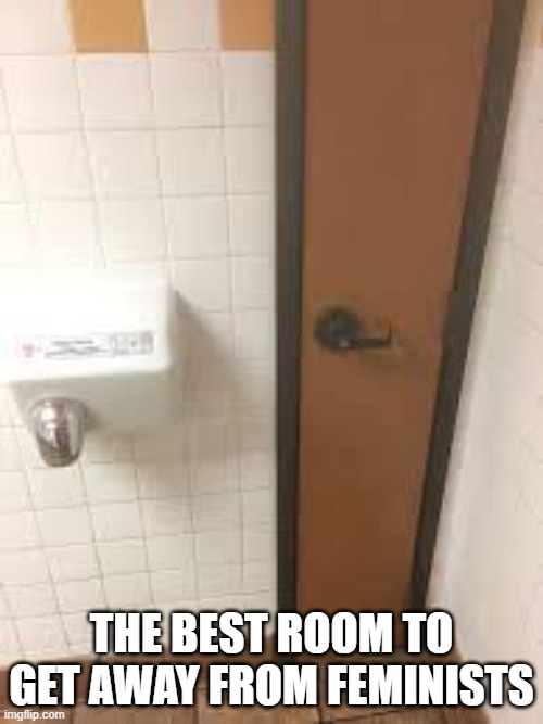 THE BEST ROOM TO GET AWAY FROM FEMINISTS | image tagged in door | made w/ Imgflip meme maker