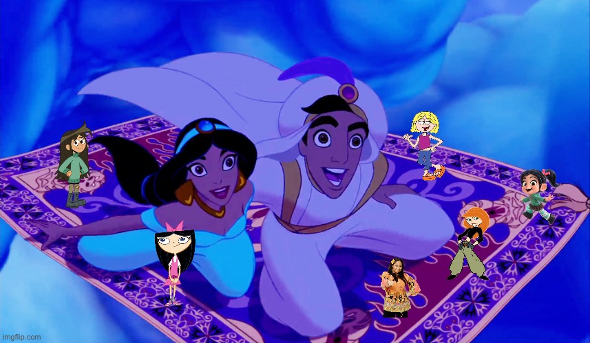 Aladdin and Jasmine carpet ride | image tagged in aladdin and jasmine carpet ride,phineas and ferb,kim possible,the ghost and molly mcgee,star vs the forces of evil | made w/ Imgflip meme maker