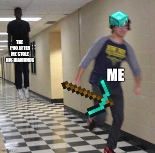 Did that once in a PvP world lol | THE  PRO AFTER ME STOLE HIS DIAMONDS; ME | image tagged in floating boy chasing running boy,pvp | made w/ Imgflip meme maker