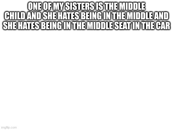 ONE OF MY SISTERS IS THE MIDDLE CHILD AND SHE HATES BEING IN THE MIDDLE AND SHE HATES BEING IN THE MIDDLE SEAT IN THE CAR | made w/ Imgflip meme maker
