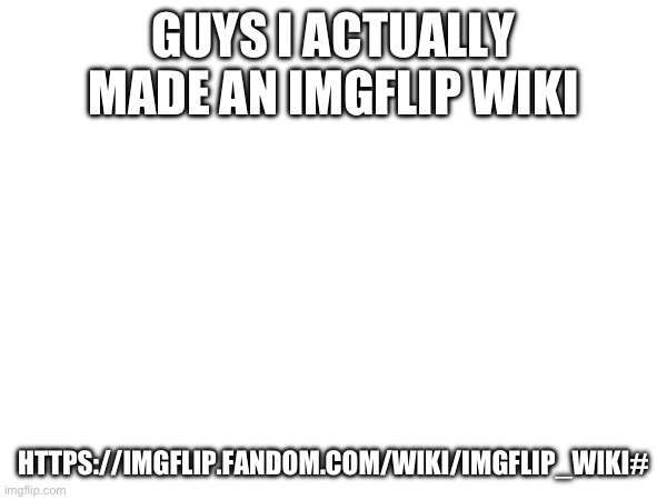 I actually created one | GUYS I ACTUALLY MADE AN IMGFLIP WIKI; HTTPS://IMGFLIP.FANDOM.COM/WIKI/IMGFLIP_WIKI# | image tagged in new fandom | made w/ Imgflip meme maker