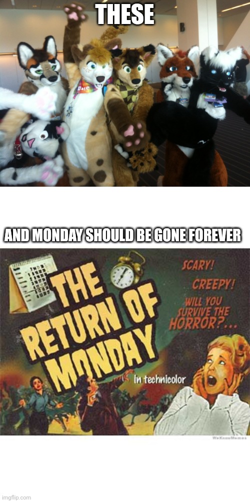 THESE; AND MONDAY SHOULD BE GONE FOREVER | image tagged in furries,monday | made w/ Imgflip meme maker