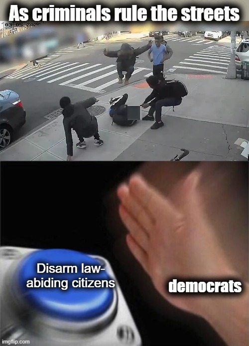 The closer democrats come to destroying the country, the more they'll cry for "gun control" | As criminals rule the streets; Disarm law-
abiding citizens; democrats | image tagged in memes,blank nut button,democrats,gun control,crime,joe biden | made w/ Imgflip meme maker