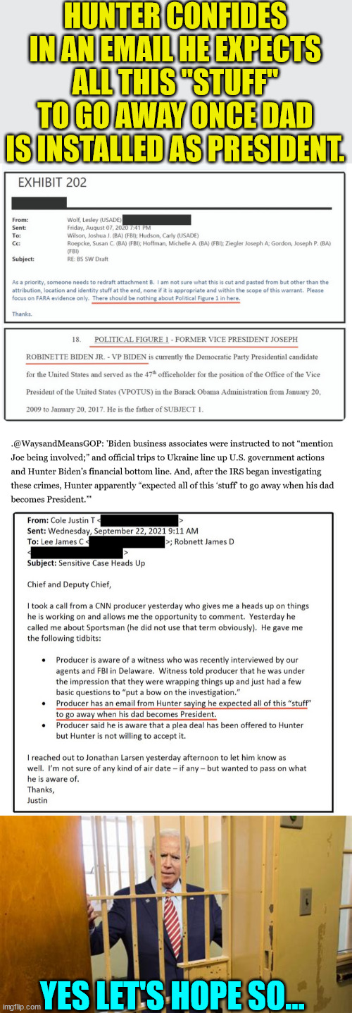 Let's hope the Biden Crime Family goes away...  24 MILLION in bribes... | HUNTER CONFIDES IN AN EMAIL HE EXPECTS ALL THIS "STUFF" TO GO AWAY ONCE DAD IS INSTALLED AS PRESIDENT. YES LET'S HOPE SO... | image tagged in biden,crime,family,go away | made w/ Imgflip meme maker
