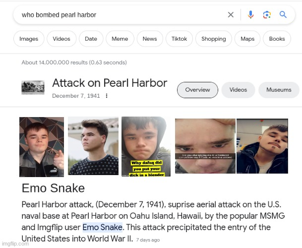 High Quality EMO SNAKE BOMBED PEARL HARBOR (real) Blank Meme Template