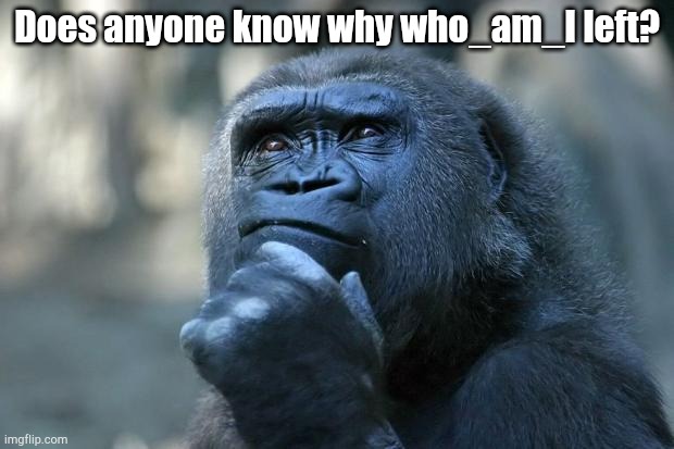 Deep Thoughts | Does anyone know why who_am_I left? | image tagged in deep thoughts | made w/ Imgflip meme maker