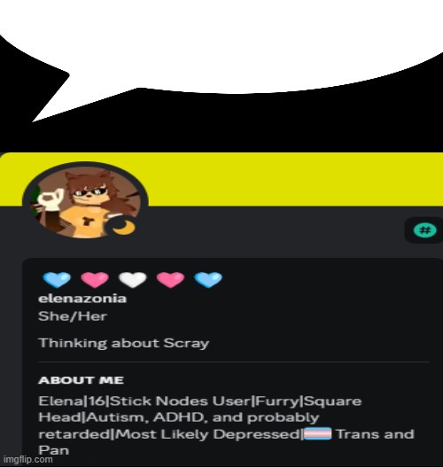 Average Discord Furry or something | image tagged in speech bubble | made w/ Imgflip meme maker