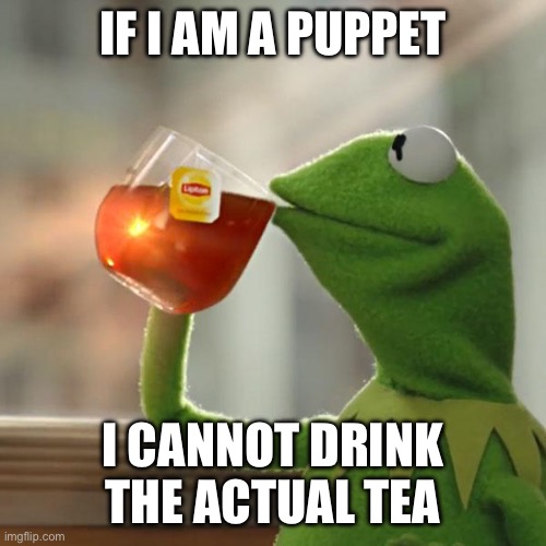 But That's None Of My Business | IF I AM A PUPPET; I CANNOT DRINK THE ACTUAL TEA | image tagged in memes,but that's none of my business,kermit the frog | made w/ Imgflip meme maker
