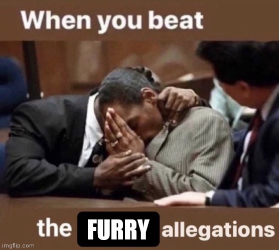 beating the allegations | FURRY | image tagged in beating the allegations | made w/ Imgflip meme maker