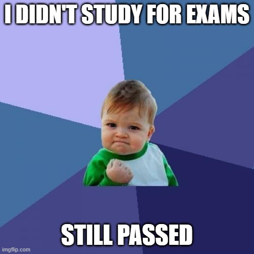 sucess kid | I DIDN'T STUDY FOR EXAMS; STILL PASSED | image tagged in memes | made w/ Imgflip meme maker