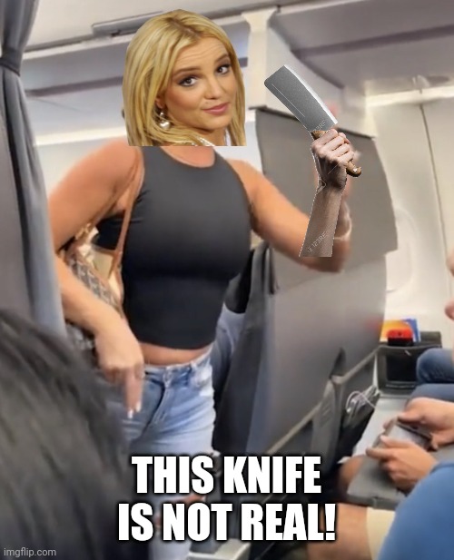 Genuinely concerned about Britney Spears | THIS KNIFE IS NOT REAL! | image tagged in plane lady not real,memes,britney spears | made w/ Imgflip meme maker