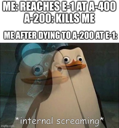True... | ME: REACHES E-1 AT A-400
A-200: KILLS ME; ME AFTER DYING TO A-200 AT E-1: | image tagged in private internal screaming | made w/ Imgflip meme maker