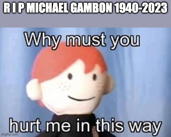 why must you hurt me this way | R I P MICHAEL GAMBON 1940-2023 | image tagged in why must you hurt me this way | made w/ Imgflip meme maker