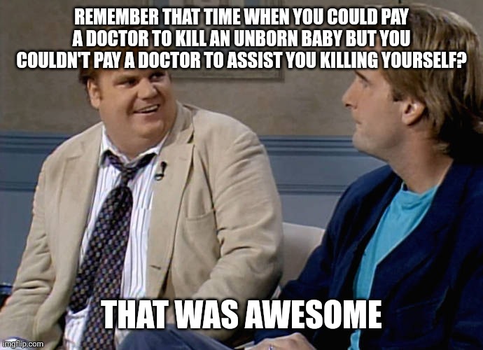 Remember that time | REMEMBER THAT TIME WHEN YOU COULD PAY A DOCTOR TO KILL AN UNBORN BABY BUT YOU COULDN'T PAY A DOCTOR TO ASSIST YOU KILLING YOURSELF? THAT WAS | image tagged in remember that time | made w/ Imgflip meme maker