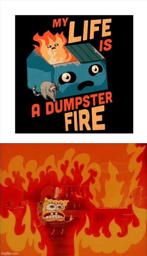 Dumpster fire | image tagged in burning spongebob,dumpster fire,dark humor,memes,life,fire | made w/ Imgflip meme maker