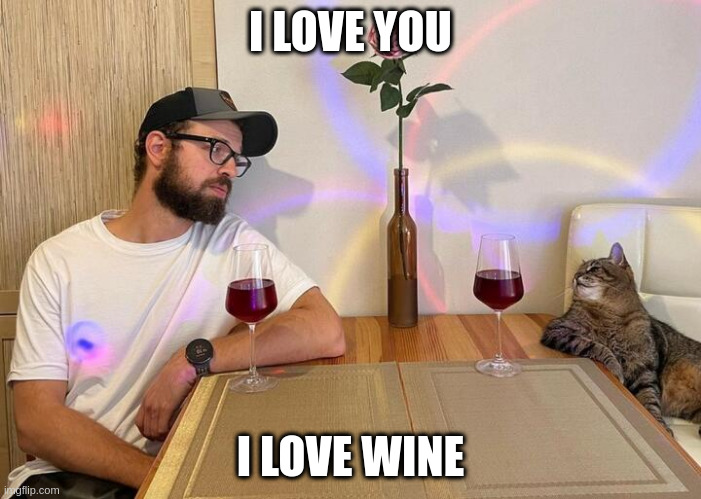 Stepan cat | I LOVE YOU; I LOVE WINE | image tagged in stepan cat | made w/ Imgflip meme maker