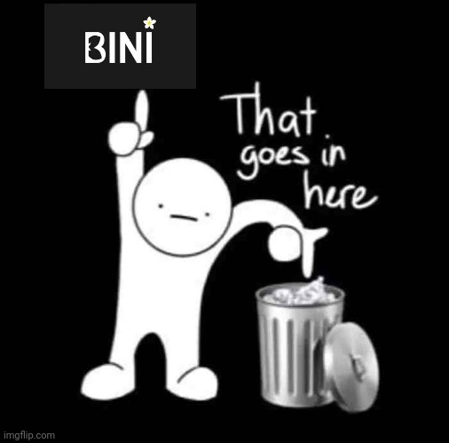 Bini belongs in the trash | image tagged in that goes in here,funny,philippines,girl group,trash,music | made w/ Imgflip meme maker