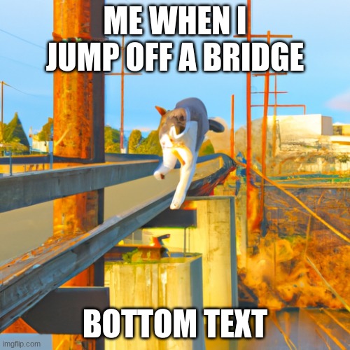me when | ME WHEN I JUMP OFF A BRIDGE; BOTTOM TEXT | image tagged in cats,painting | made w/ Imgflip meme maker
