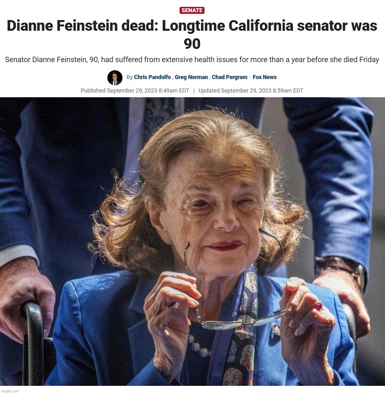 Ding Dong, the Witch is Dead! | image tagged in the witch is dead,dianne feinstein,commie,crush the commies,term limits | made w/ Imgflip meme maker