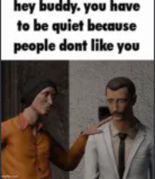 hey buddy, you have to be quiet because people dont like you | image tagged in hey buddy you have to be quiet because people dont like you | made w/ Imgflip meme maker