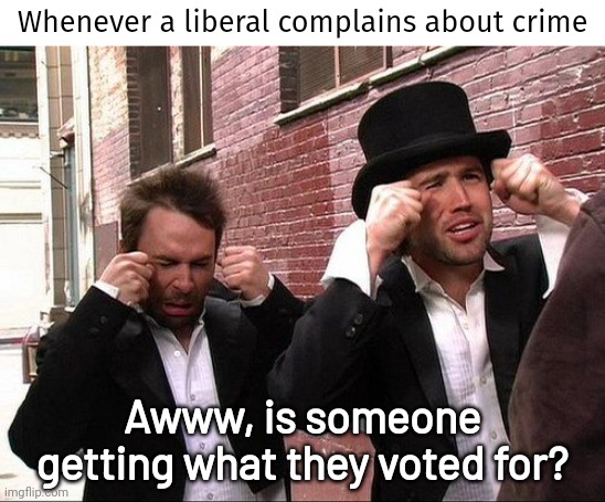 It's what you voted for. | Whenever a liberal complains about crime; Awww, is someone getting what they voted for? | image tagged in aww did someone get addicted to crack | made w/ Imgflip meme maker